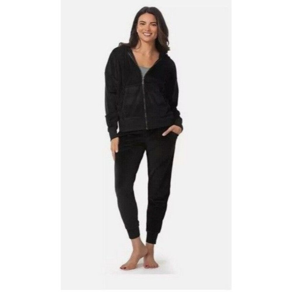 Felina Women's 2-Piece XXL Black Velour Hoodie & Jogger Set NWOT LIKE NEW